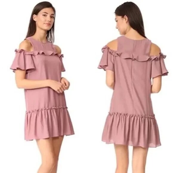 Amanda Uprichard Pirouette Henna Cold Shoulder Drop Waist Mauve Lined Dress, Sm - Picture 1 of 10